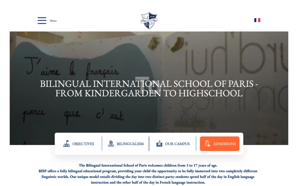 Homepage design of Bilingual International School of Paris