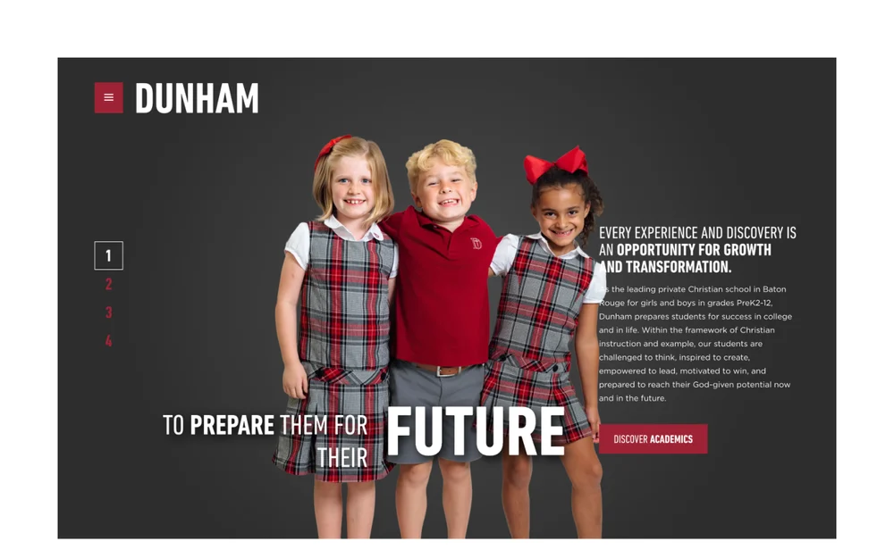Homepage design of The Dunham School