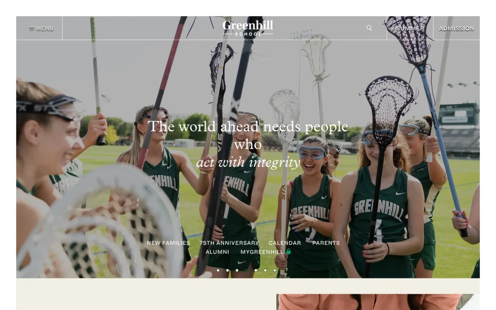 Homepage design of Greenhill School