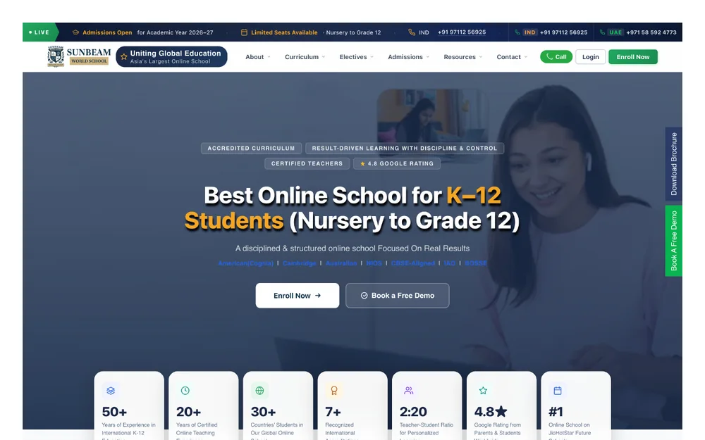 Homepage design of Sunbeam World School