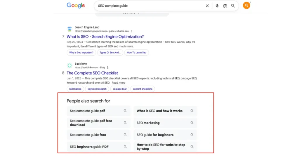 People Also Search For (PASF) SEO Guide – Boost Traffic & Capture High-Intent Queries 2 people also search for google, pasf seo example, seo complete guide queries, google people also search for seo, pasf keyword research, seo beginner queries