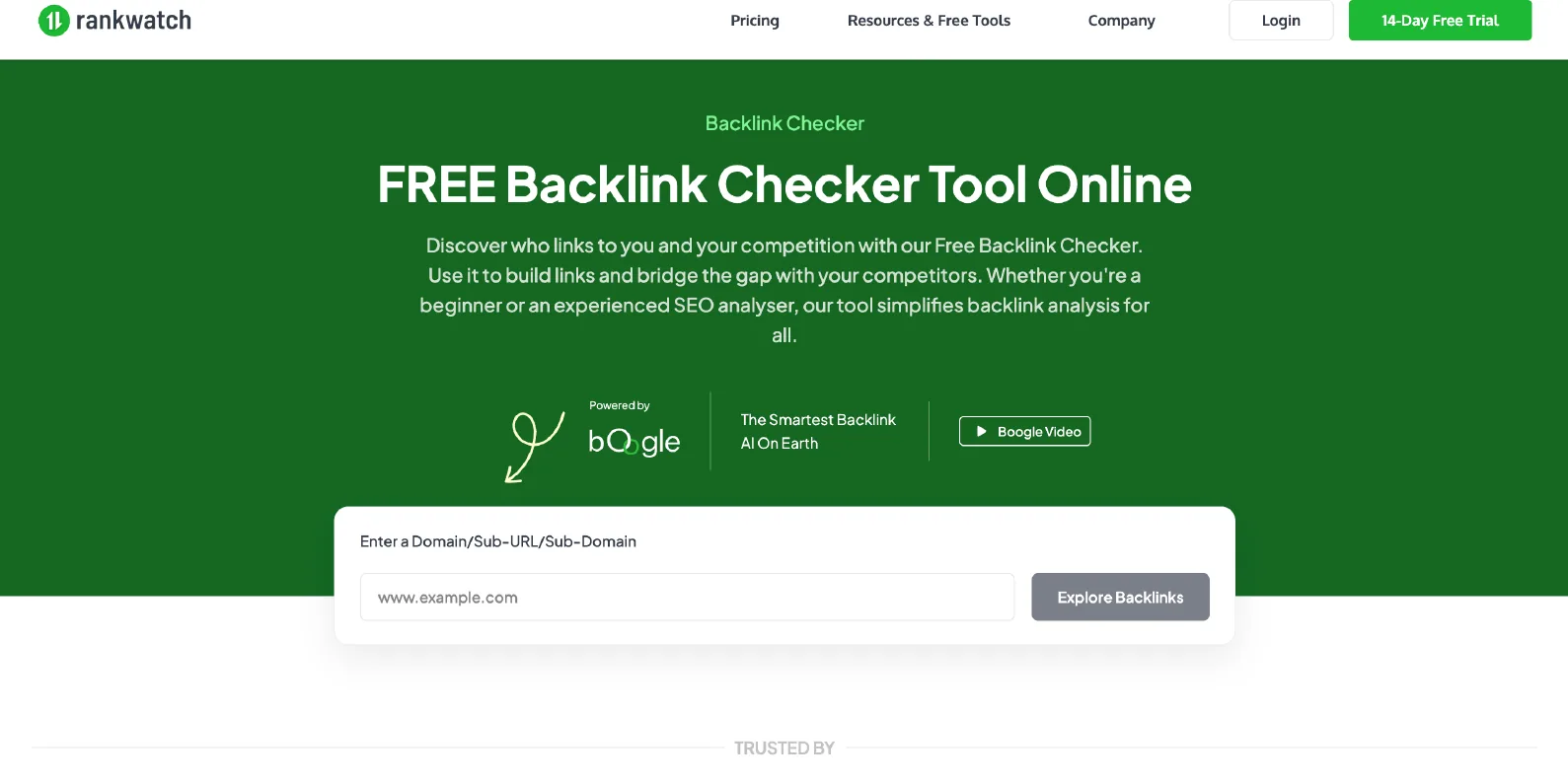 RankWatch free Backlink Checker tool page